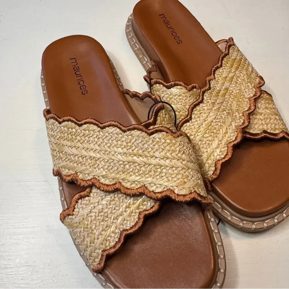 Maurices  Chelsea Tan and Brown Women's Slide Cross Strap Sandals  Sz 7  NWT